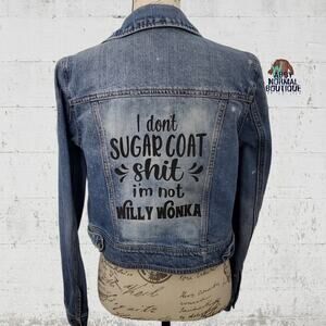 Don't Sugar Coat Custom Upcycled AE Women's Denim Jacket, Medium